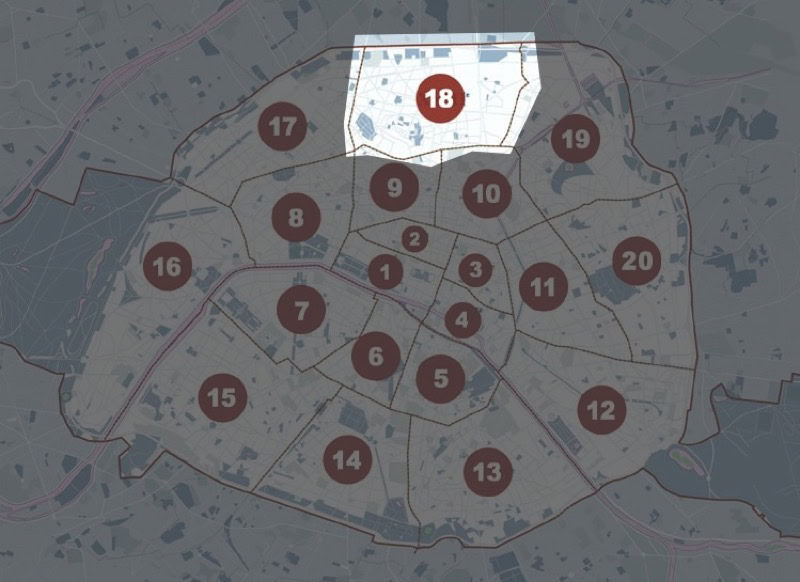 carte arrondissement paris 18