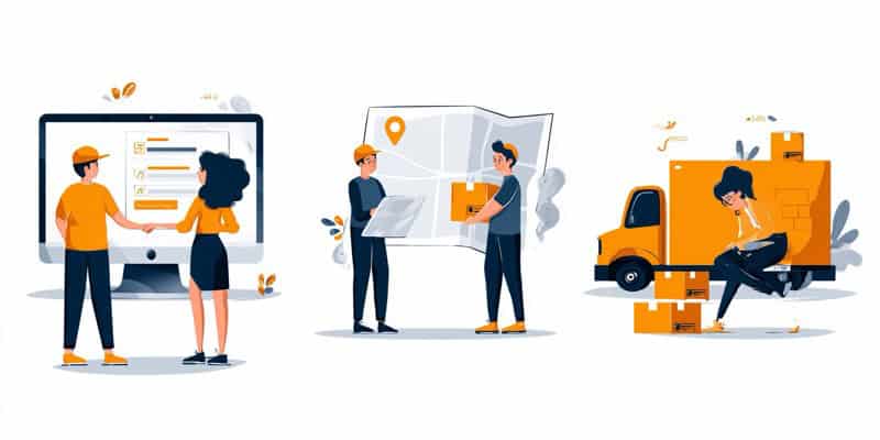 llustration simple du parcours client dans un service de déménagement