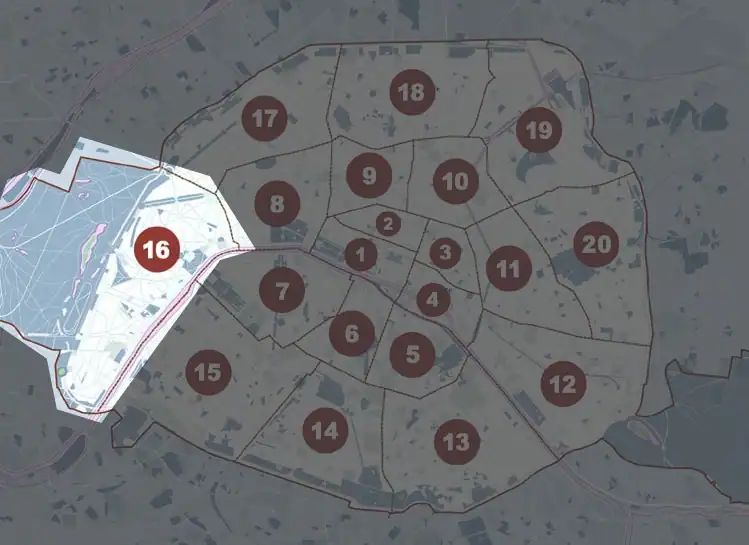 carte arrondissement paris pour le 16eme