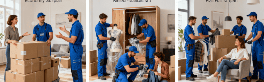 Trois formules de déménagement à Rueil-Malmaison : économique, standard et confort avec différents niveaux d'intervention des déménageurs